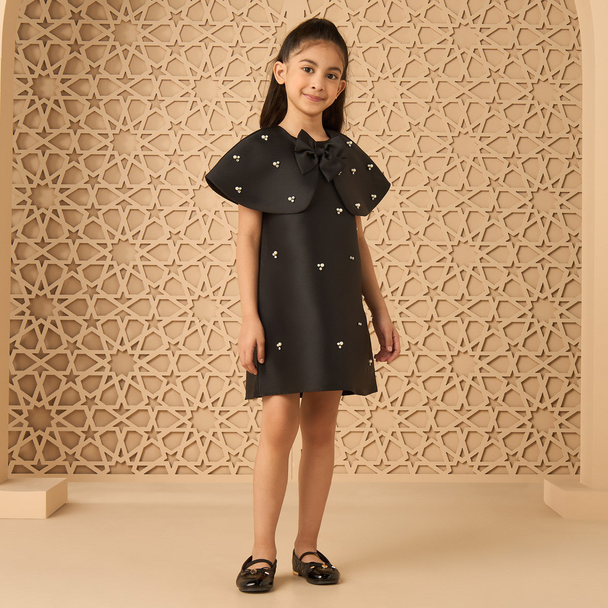 Embellished A-line Cape Dress