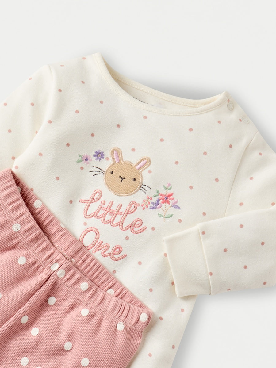 Bunny applique Tshirt and pajama set.