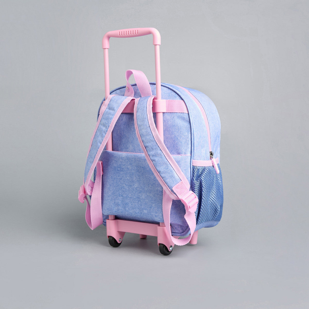 Stitch print trolley backpack with wheels and retractable handle