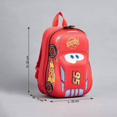 Car print backpack with adjustable shoulder straps and zip closure