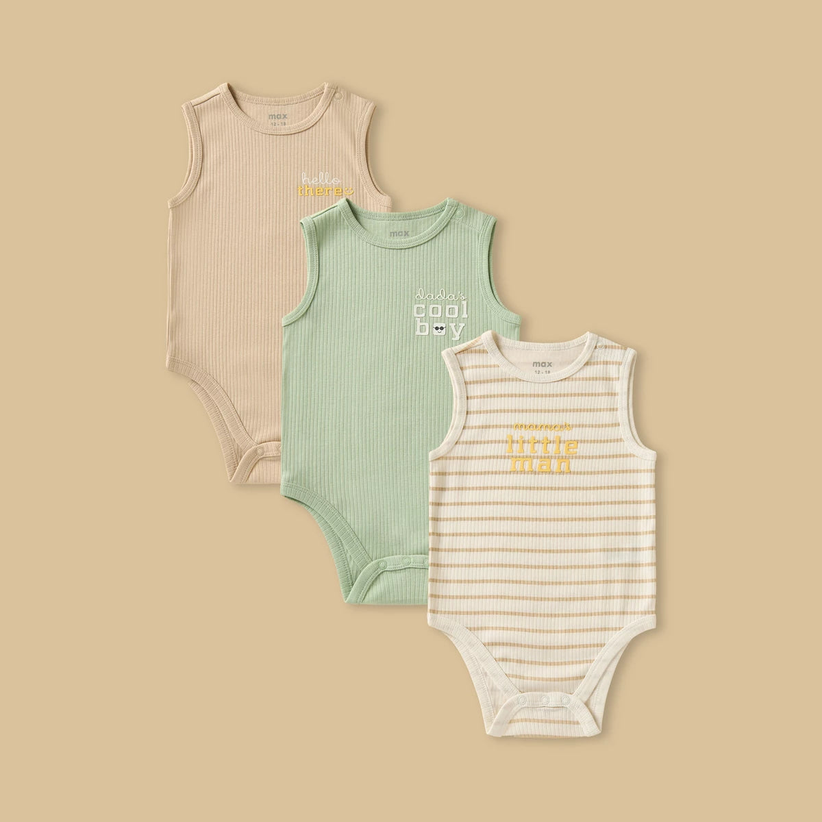 Pack of 3 - Ribbed Sleeveless Cotton Bodysuit
