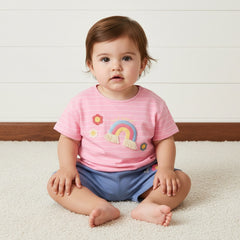 Rainbow applique striped t-shirt and shorts set