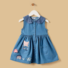 Applique detail sleeveless denim dress