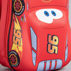 Car print backpack with adjustable shoulder straps and zip closure
