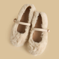 Plush ballerina shoes with buckle closure