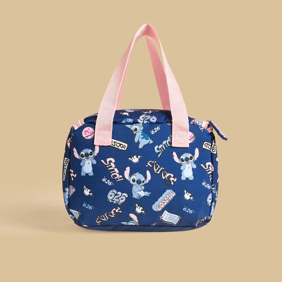 Stitch print lunch bag with zip closure