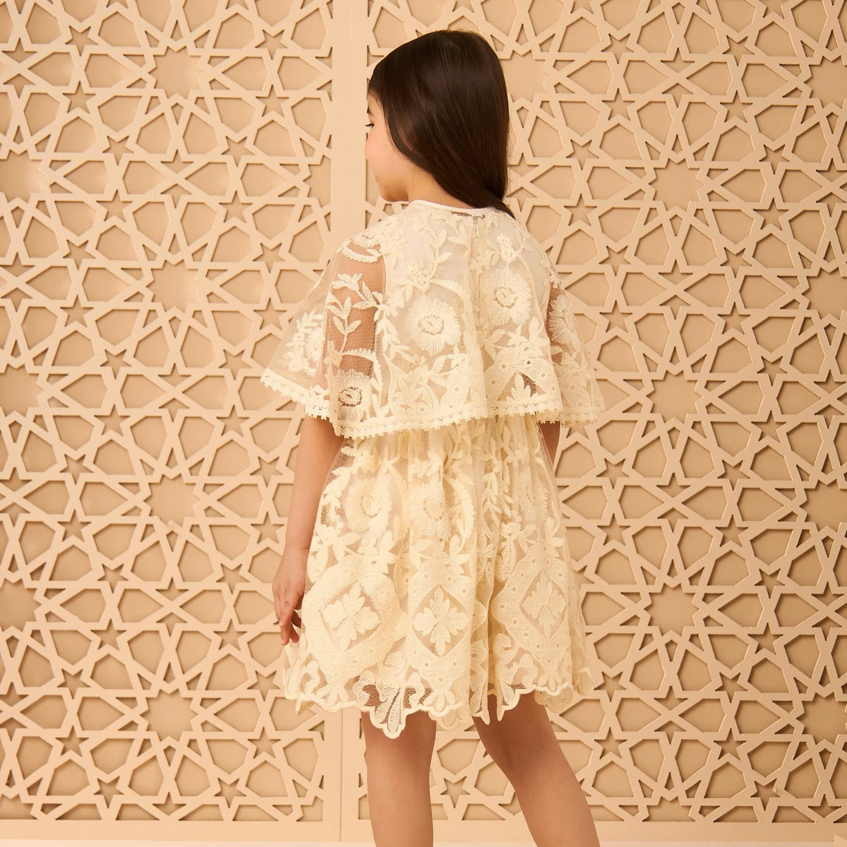 Embroidered dress with cape
