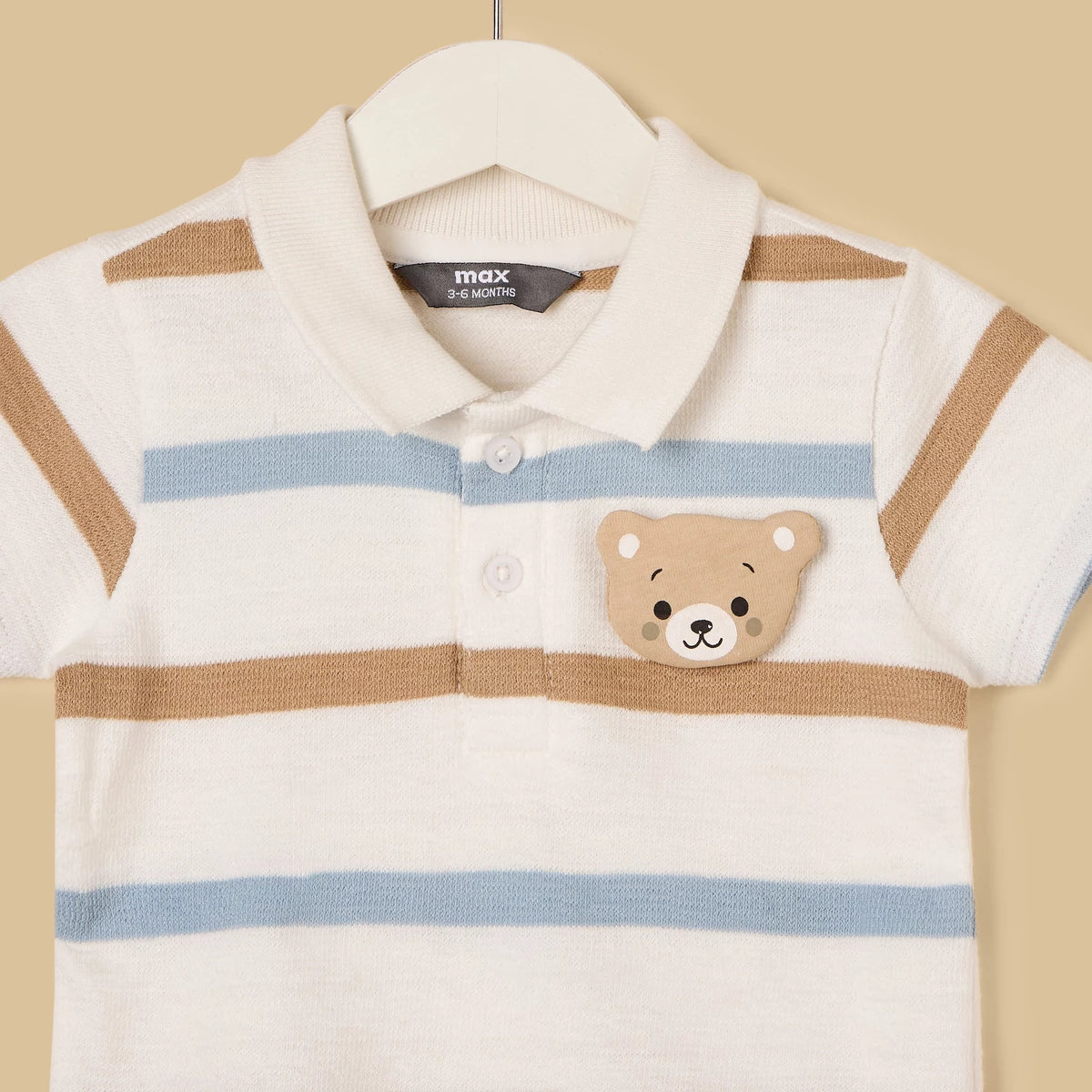 Bear Applique Striped Polo Tshirt and Shorts Set