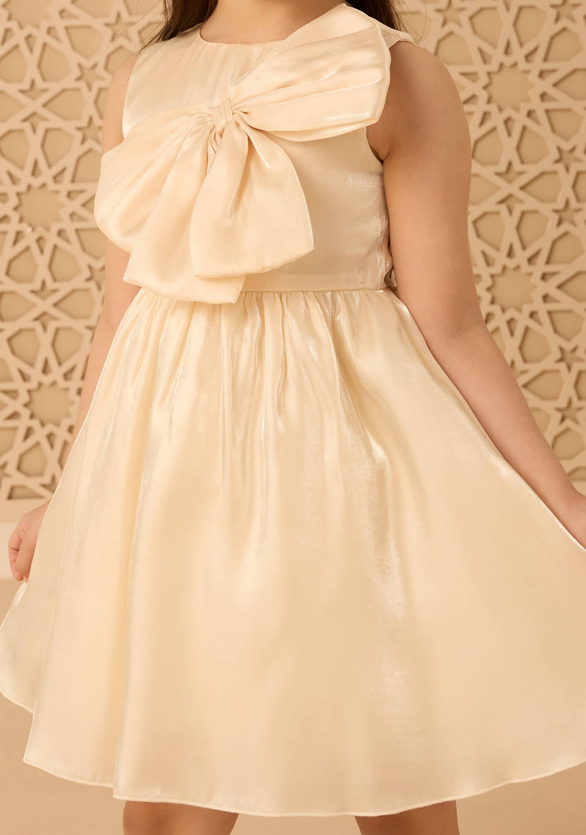 Shimmer textured bow applique sleeveless dress