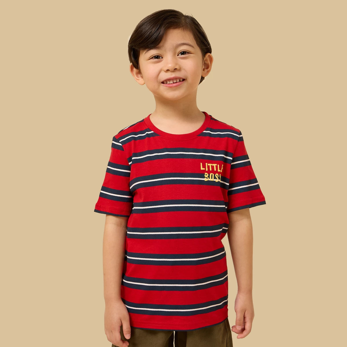 Slogan print striped cotton t-shirt