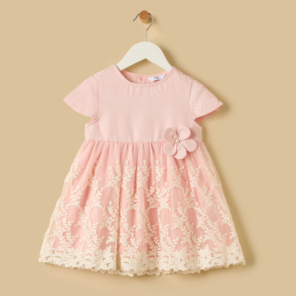 Embroidered mesh overlay dress