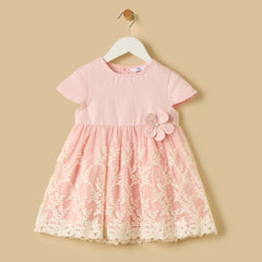Embroidered mesh overlay dress