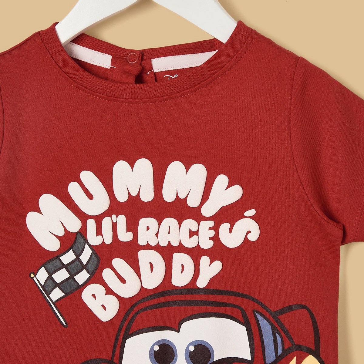 Lightning McQueen print cotton romper with cap
