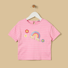 Rainbow applique striped t-shirt and shorts set