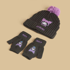 Kuromi beanie with fingerless gloves set
