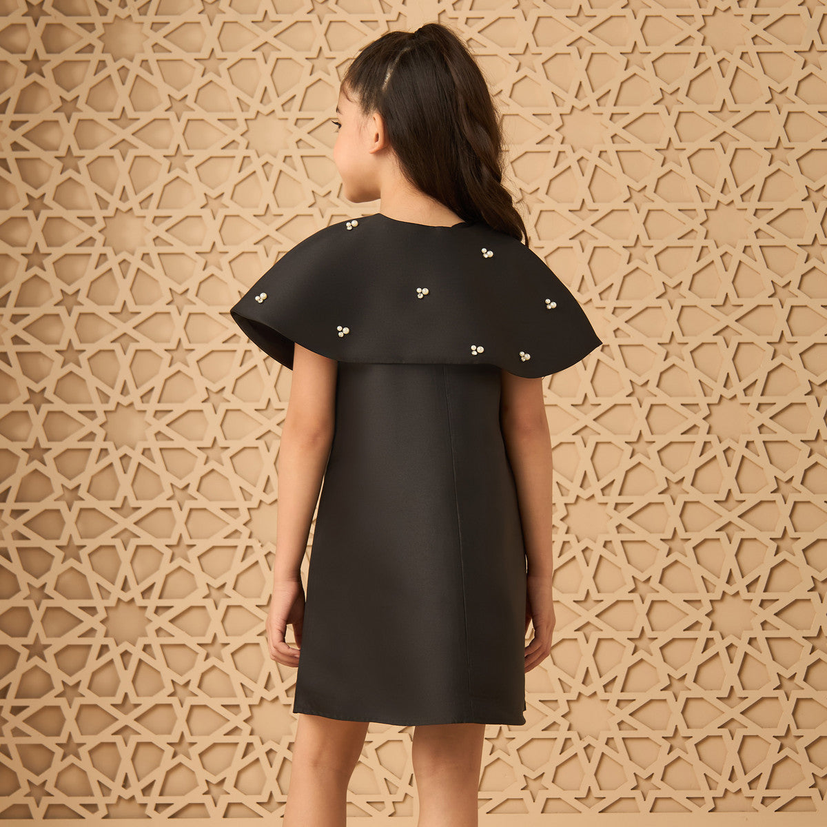 Embellished A-line Cape Dress