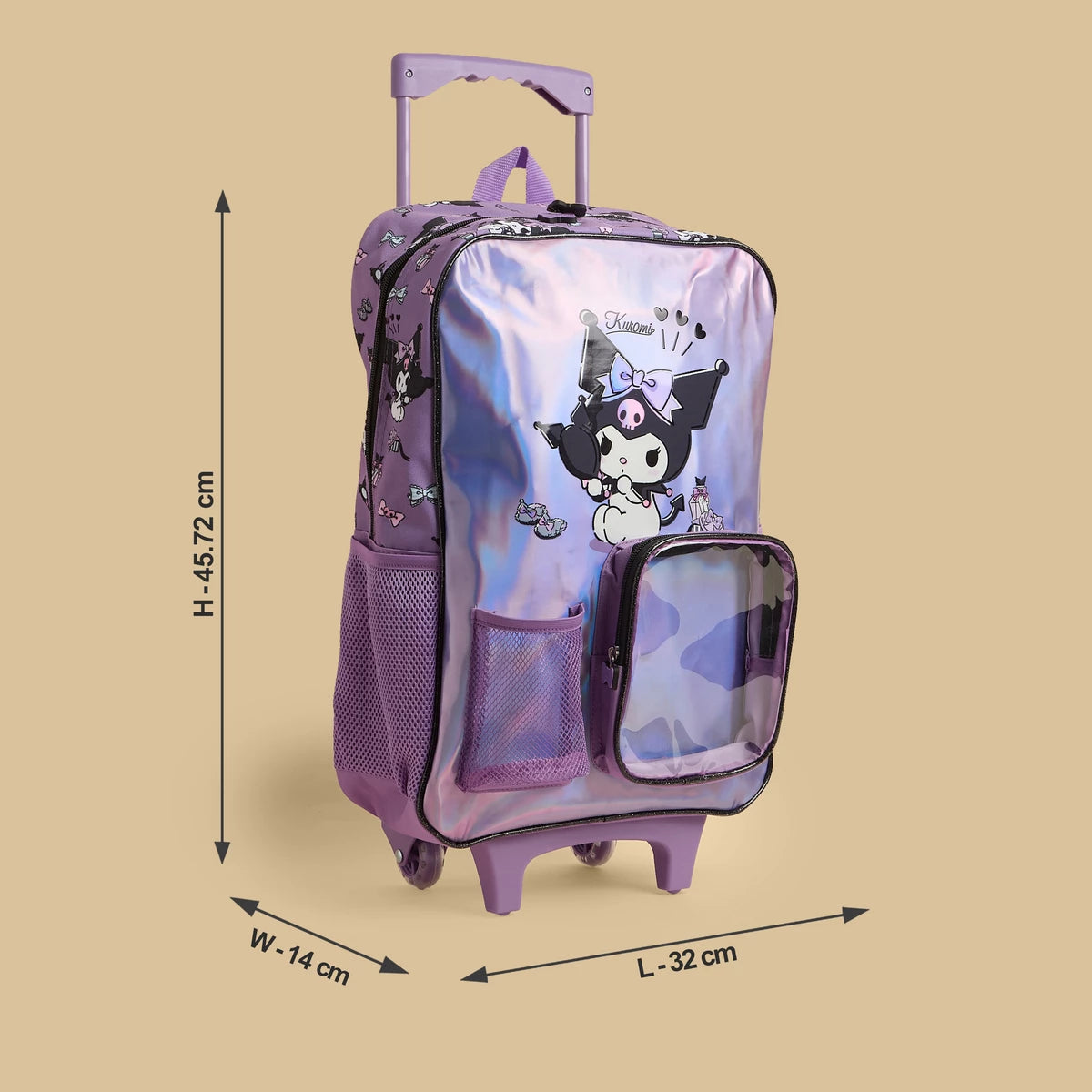 Kuromi print 3 -piece trolley backpack set.