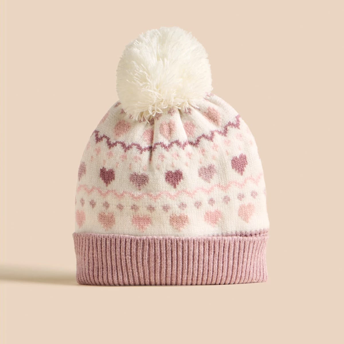Heart print beanie cap with gloves