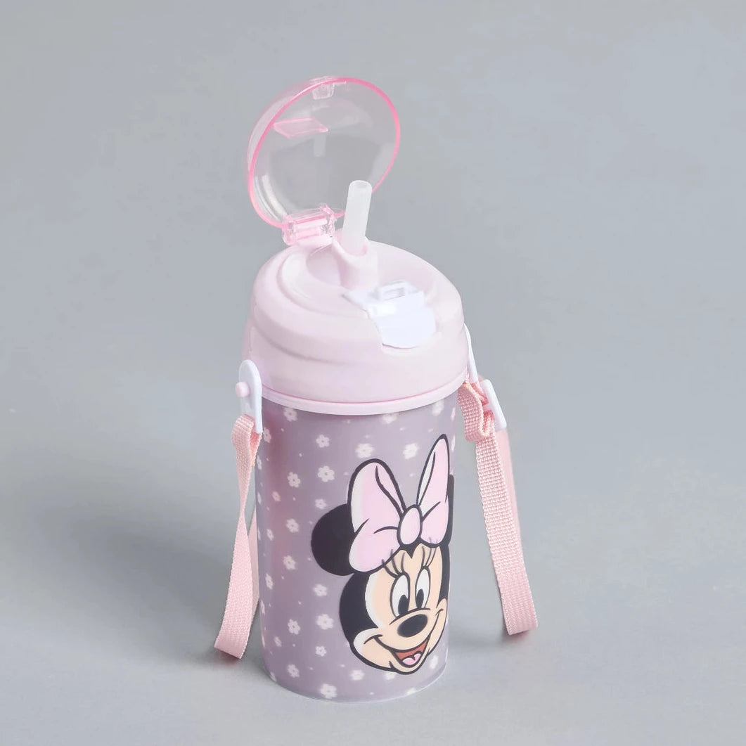 Minnie mouse print water bottle with strap