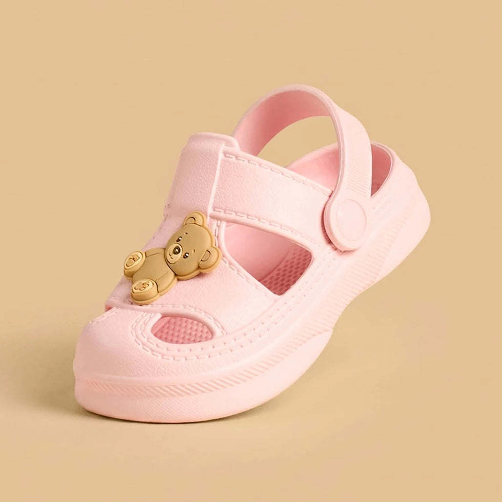 Teddy bear applique clogs with backstrap