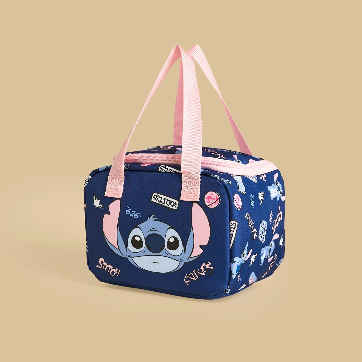 Stitch print lunch bag with zip closure