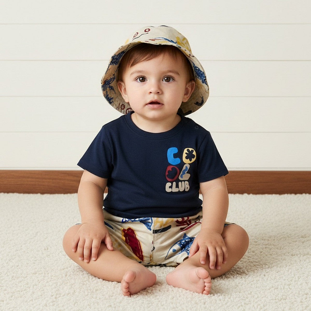 Printed Cotton T-shirt with Shorts and Cap