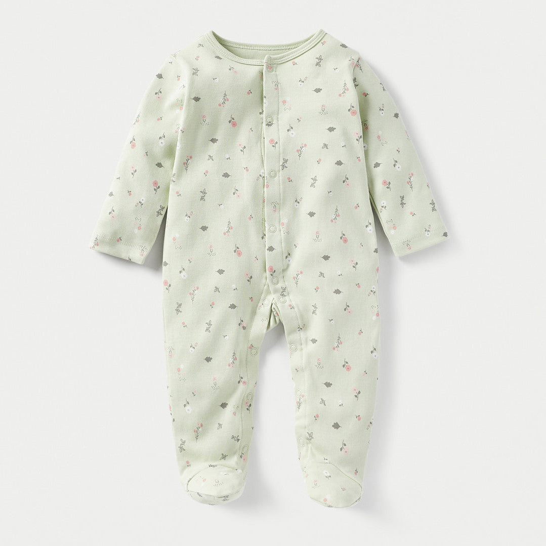 Juniors all- over floral print sleepsuit with long sleeves and bib