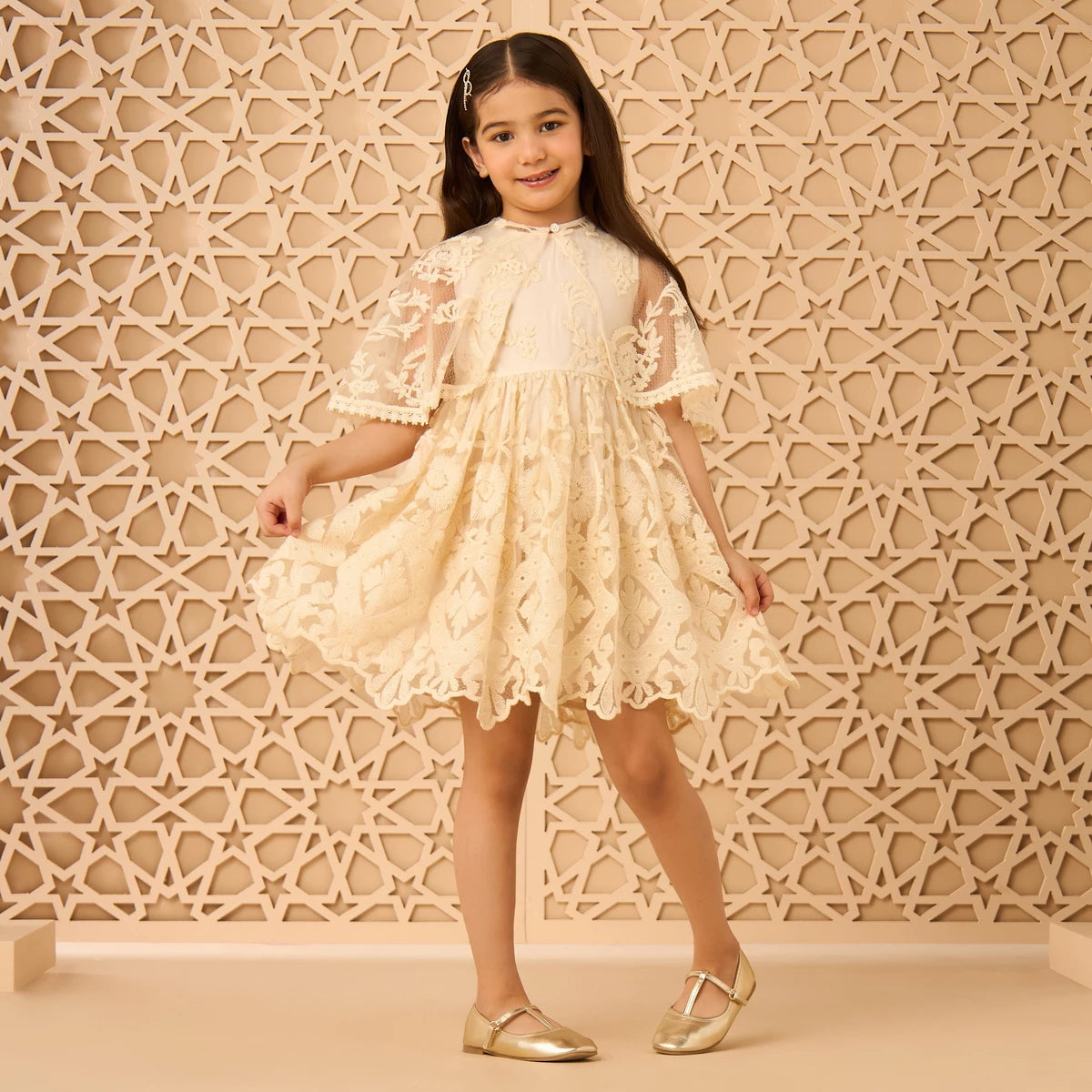 Embroidered dress with cape