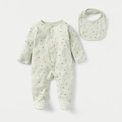 Juniors all- over floral print sleepsuit with long sleeves and bib