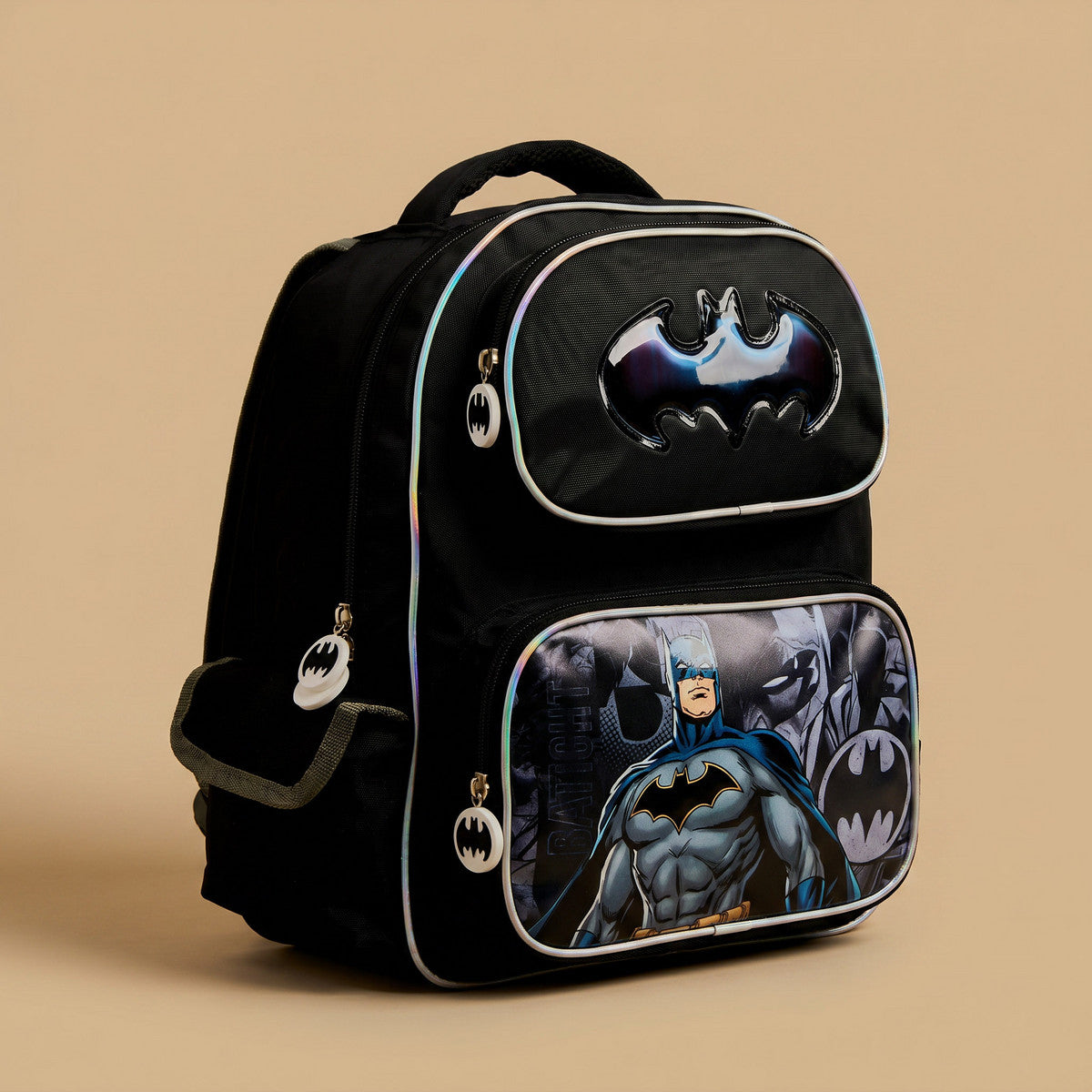 Batman print backpack with adjustable straps and zip closure