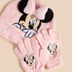 Minnie mouse applique beanie cap with gloves