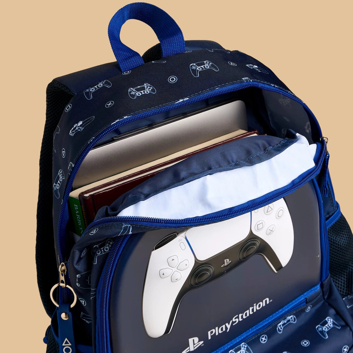 Playstation logo print padded straps backpack with zip closure