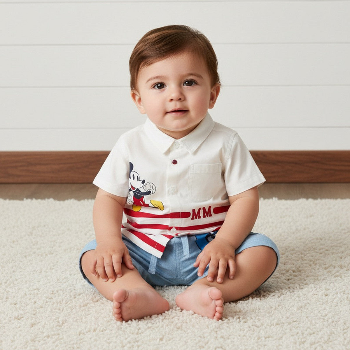 Mickey Mouse Print Shirt and Shorts Set