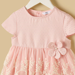Embroidered mesh overlay dress