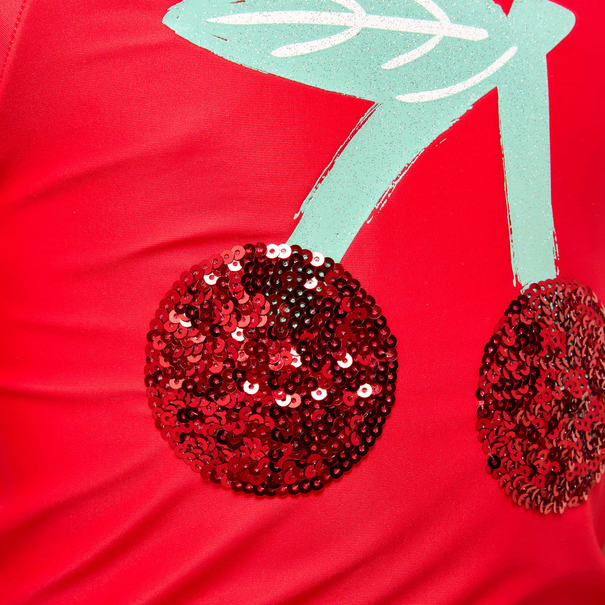 Cherry sequin embellished top and shorts set with scrunchie