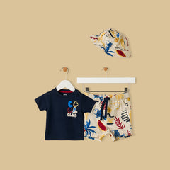 Printed Cotton T-shirt with Shorts and Cap