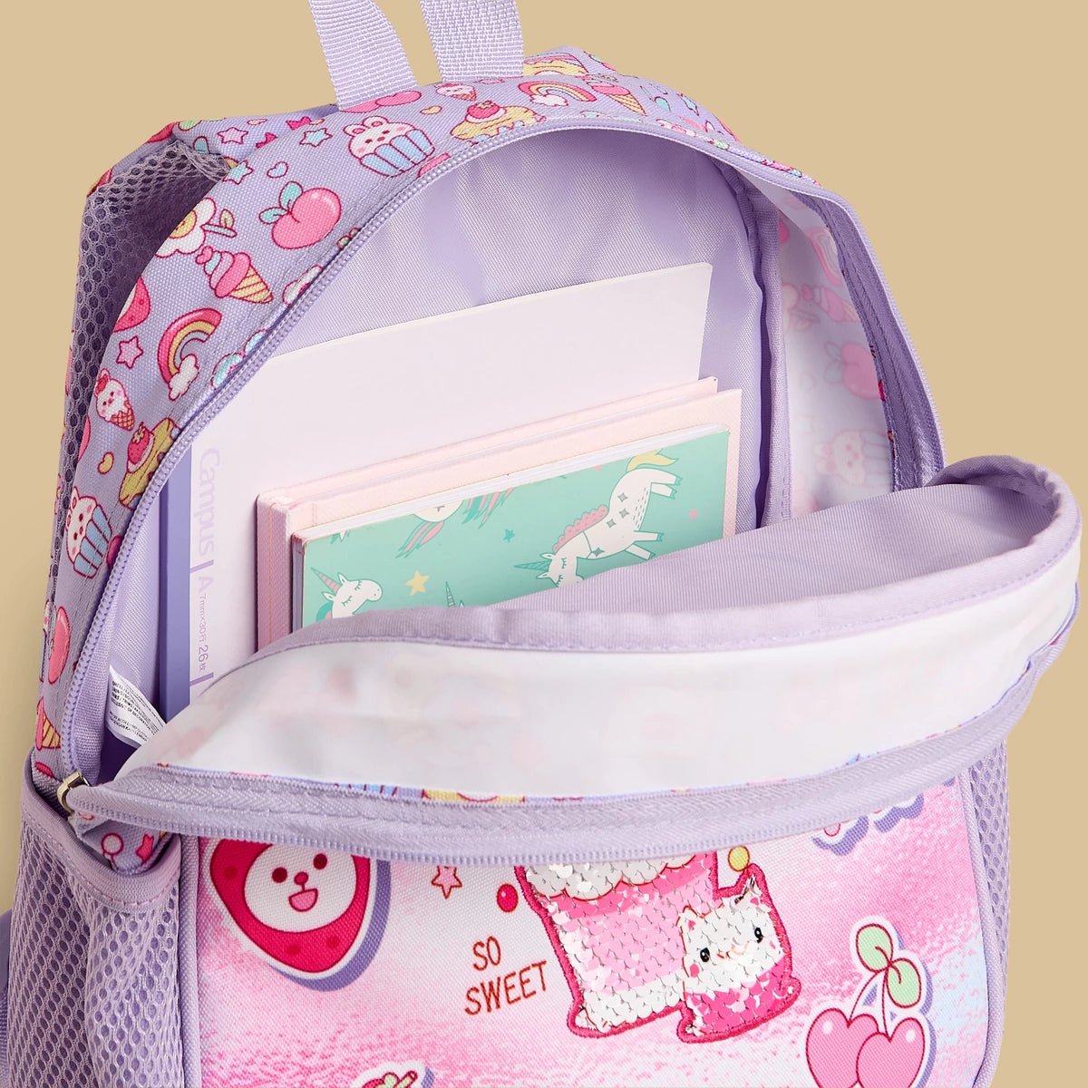 Cupcake print padded shoulder straps backpack with zip closure