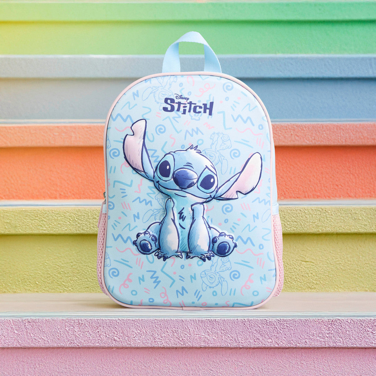 Stitch print backpack with adjustable shoulder straps and zip closure