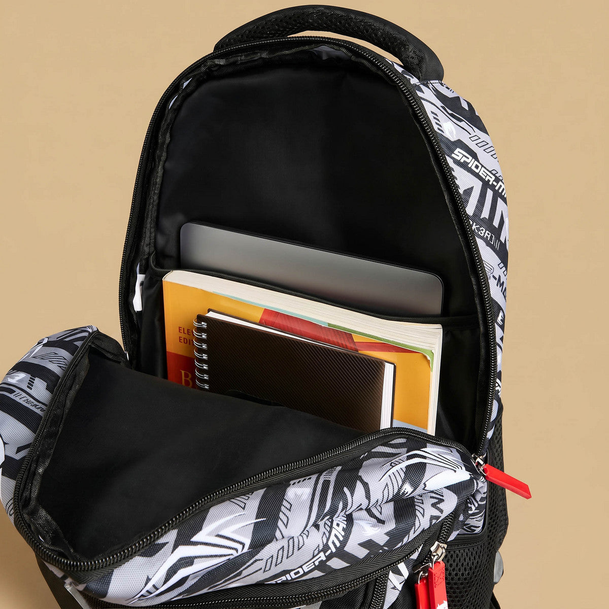 Spiderman print backpack with adjustable shoulder straps and zip closure