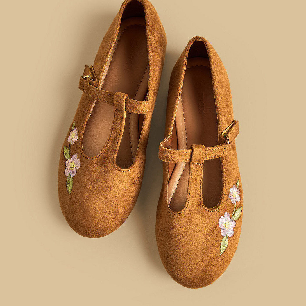 Floral embroidered suede ballerina shoes