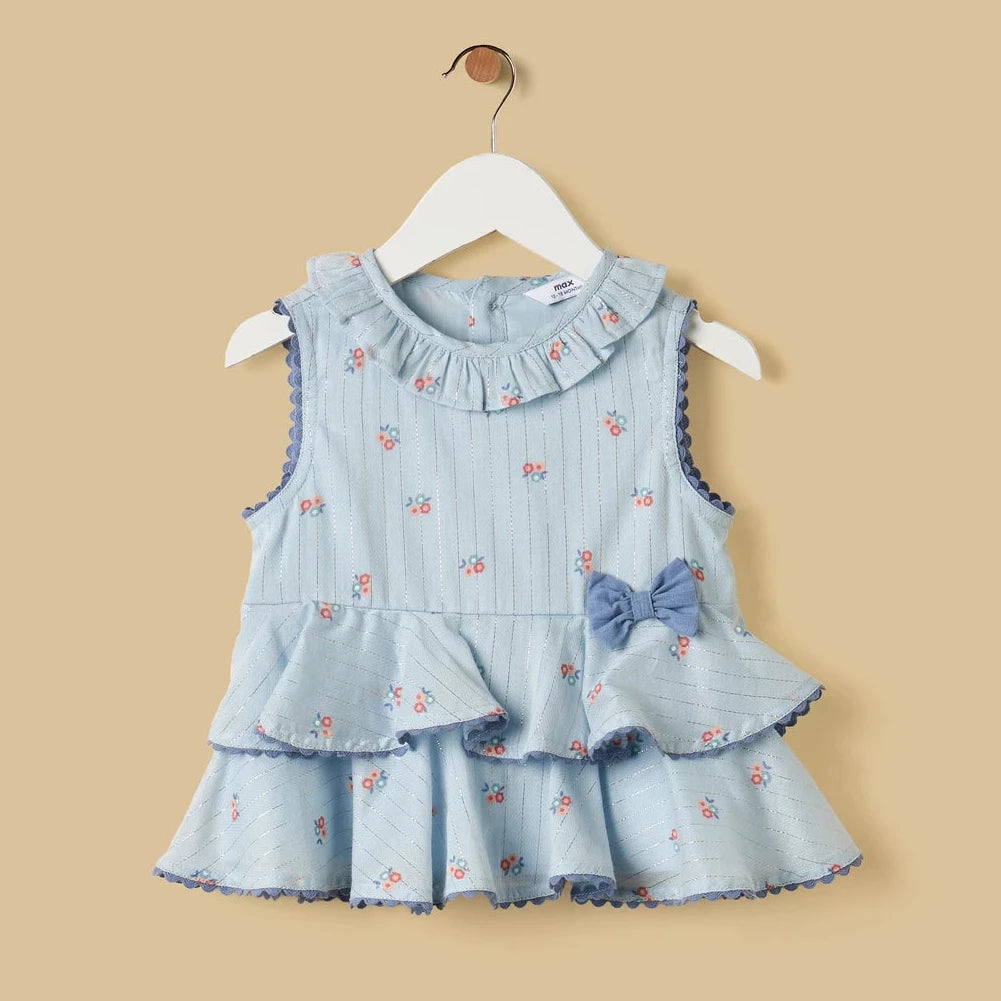 Floral print sleeveless tiered top and shorts set