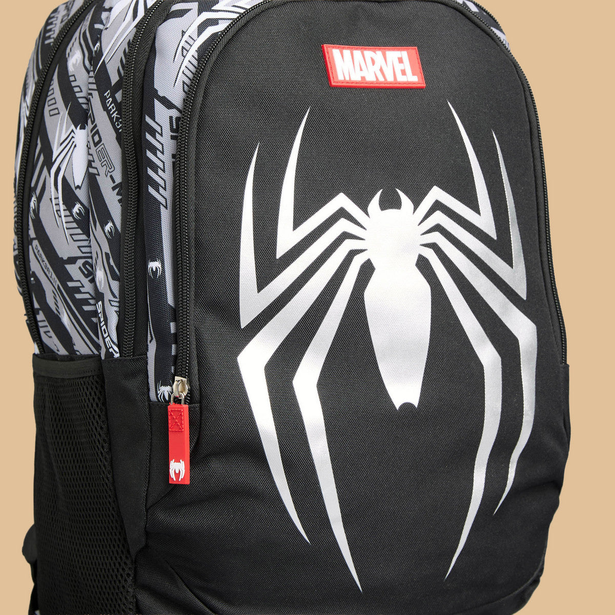 Spiderman print backpack with adjustable shoulder straps and zip closure