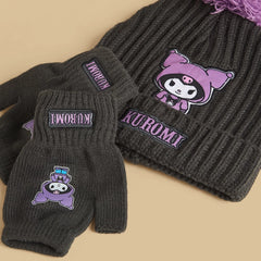Kuromi beanie with fingerless gloves set