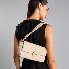 Max Cream Shoulder Bag for Women – Elegant Mini Handbag with Gold Detail
