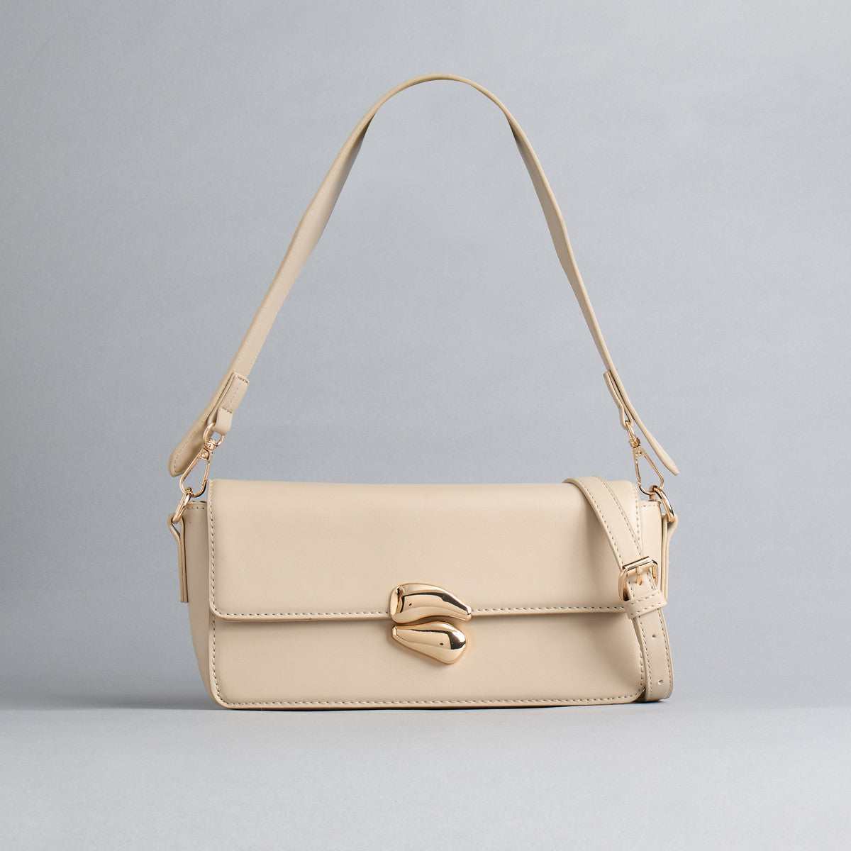 Max Cream Shoulder Bag for Women – Elegant Mini Handbag with Gold Detail