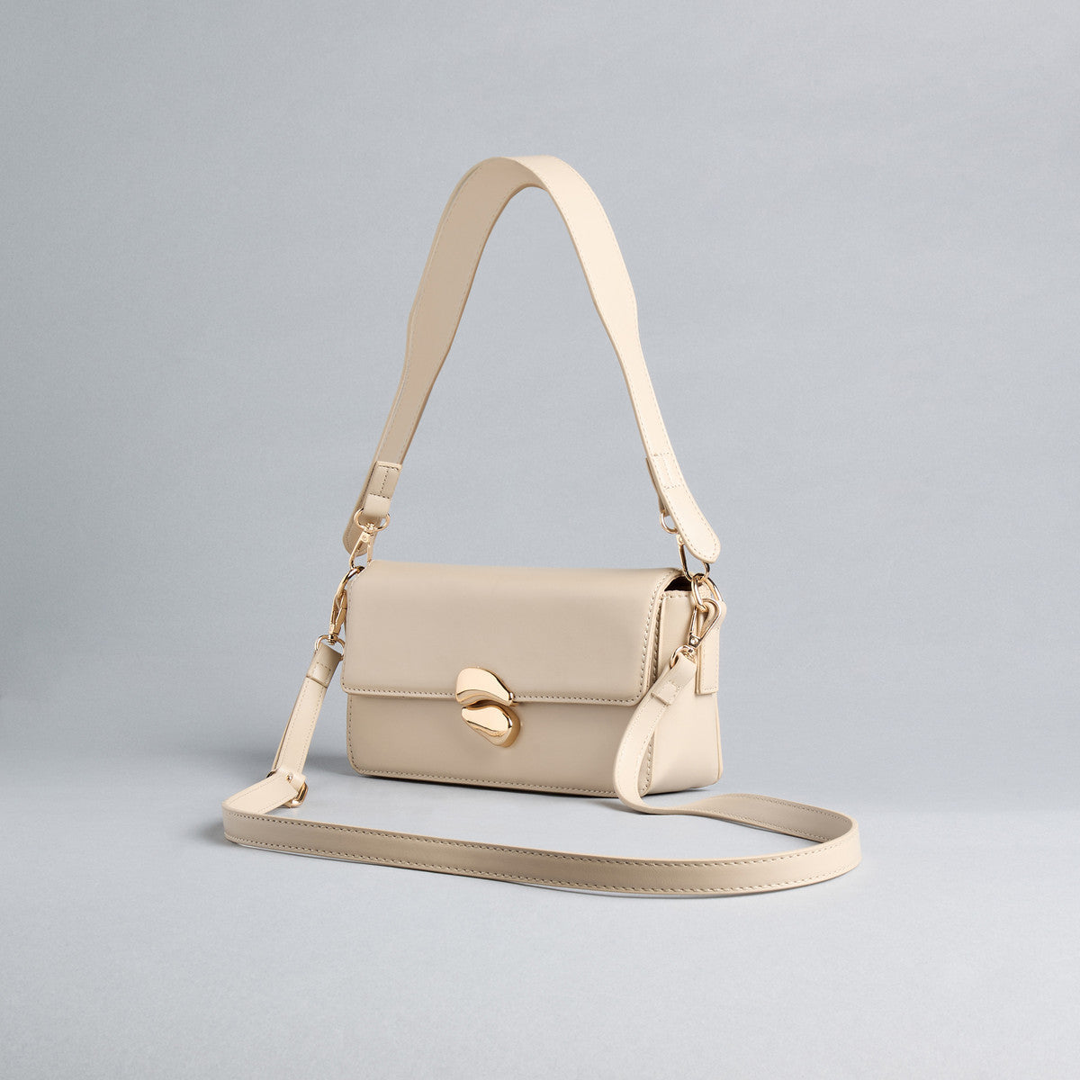 Max Cream Shoulder Bag for Women – Elegant Mini Handbag with Gold Detail