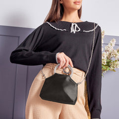 Max Brand Crystal Studded Knot Handle Bag – Black