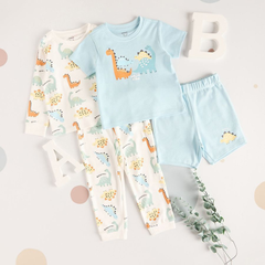 Dinosaur Print Cotton Pajama Set - Pack Of 4