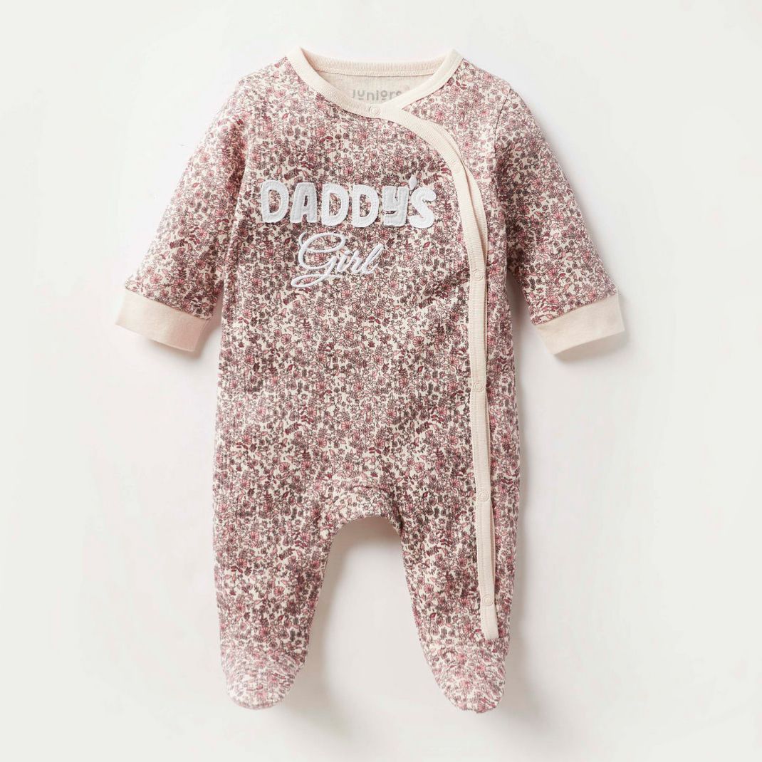 Floral Print Slogan Detail Closed Feet Sleepsuit
