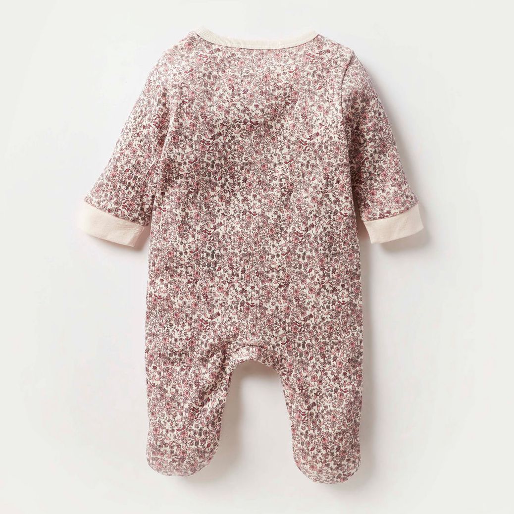 Floral Print Slogan Detail Closed Feet Sleepsuit